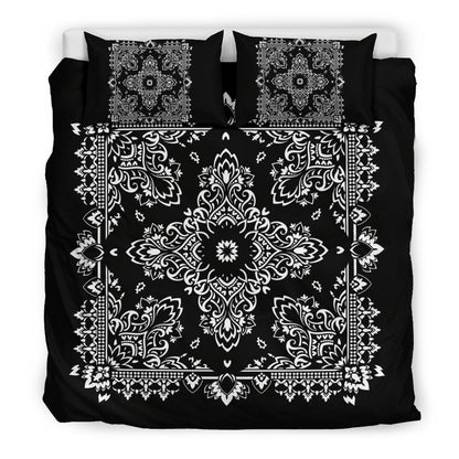 D2 Duvet Cover Set - Black and White Bandana w Shams