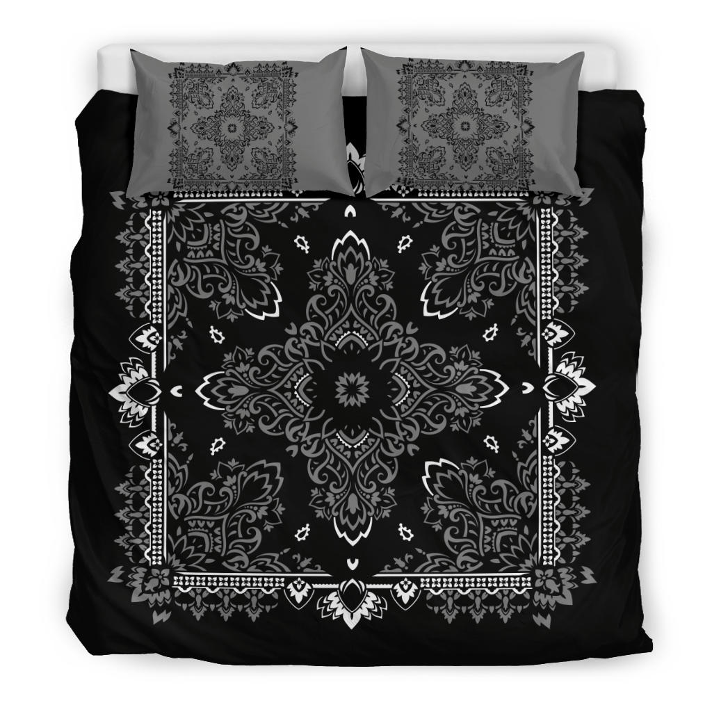 D2 Duvet Set - Black White Gray Bandana w Shams