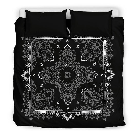 D2 Duvet Set Black and Gray Bandana with Blk Shams