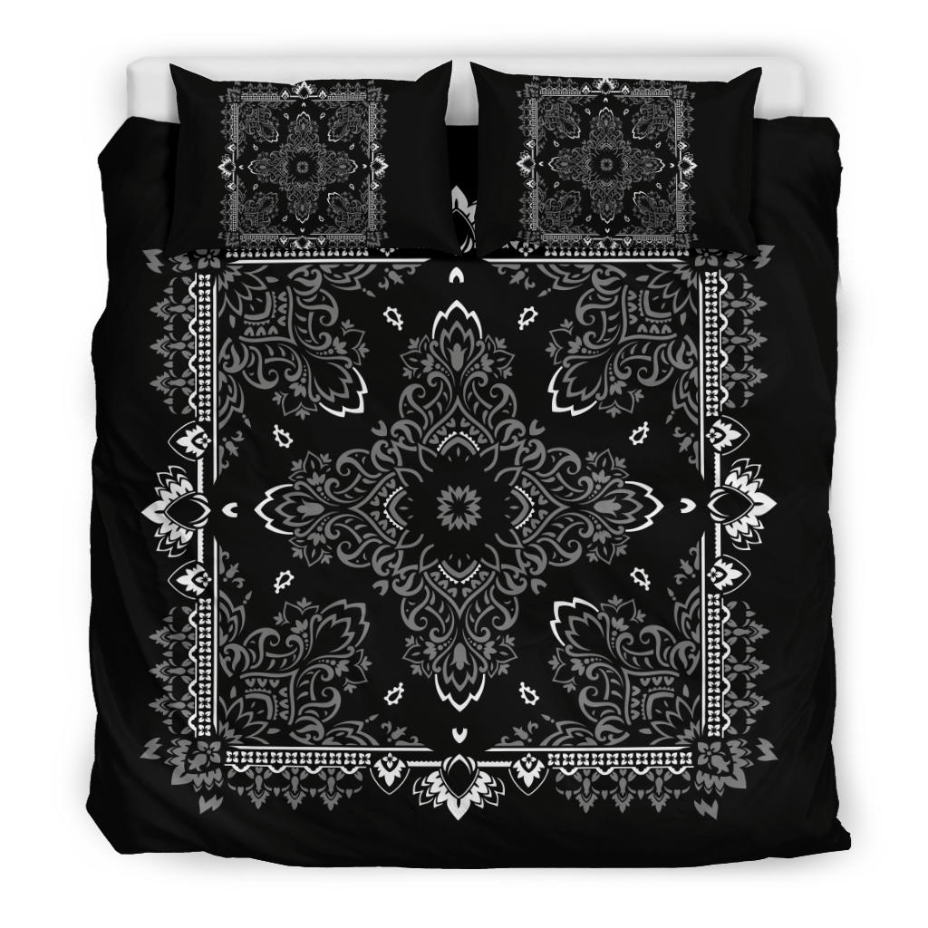 D2 Duvet Set - Black Gray Bandana w Matching Shams