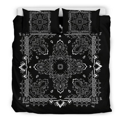 D2 Duvet Set - Black Gray Bandana w Matching Shams