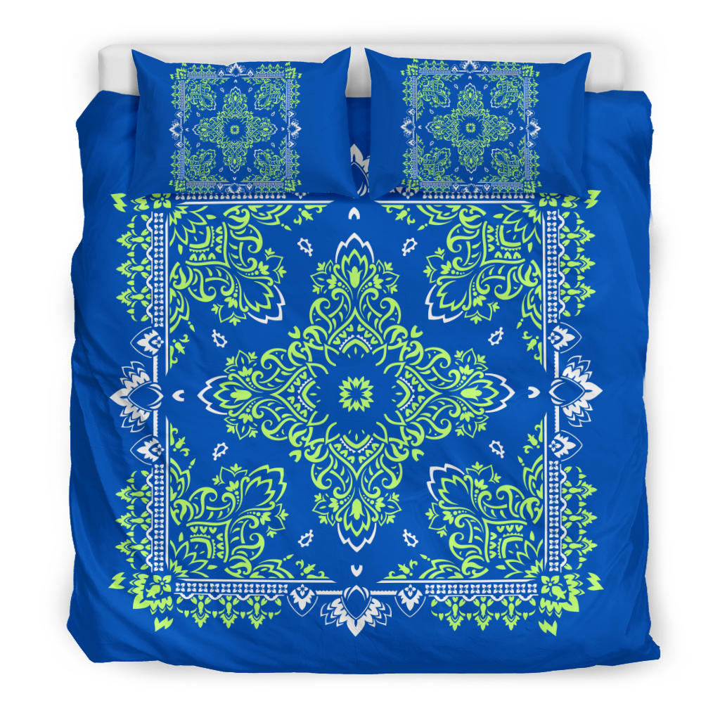 D2 Duvet Set - Blue White Lime Bandana w Shams