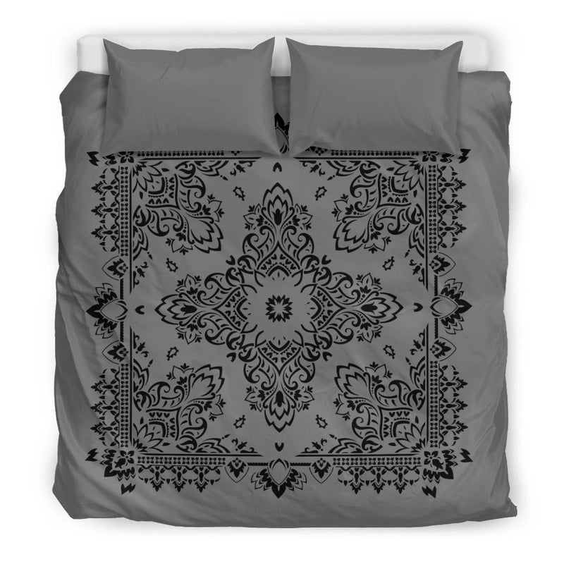 D2 Duvet Set - Gray and Black Bandana with Gray Shams