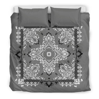 D2 Duvet Cover Set - Gray Black White Bandana w Shams