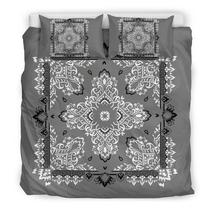 D2 Duvet Cover Set - Gray and White w Matching Shams