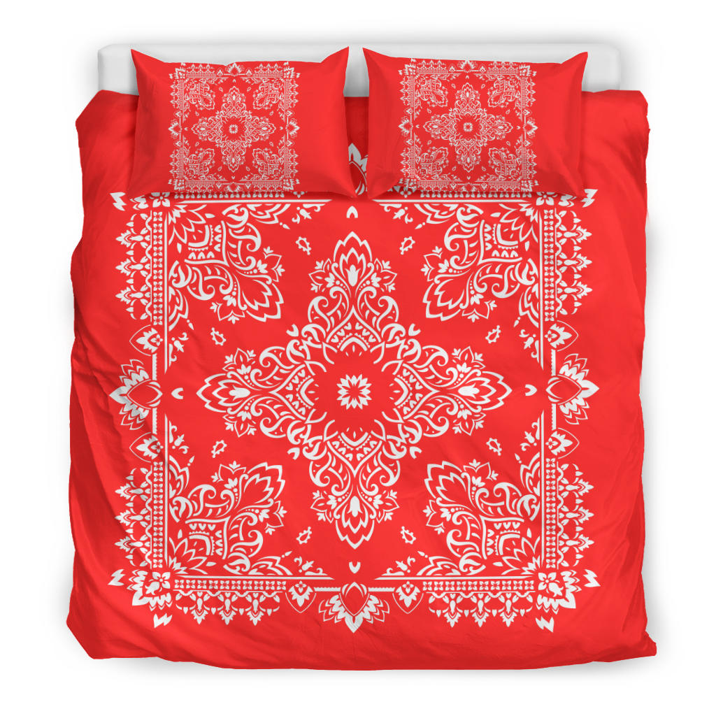 D2 Duvet Cover Set - Red and White w Shams