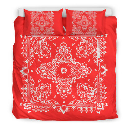 D2 Duvet Cover Set - Red and White w Shams