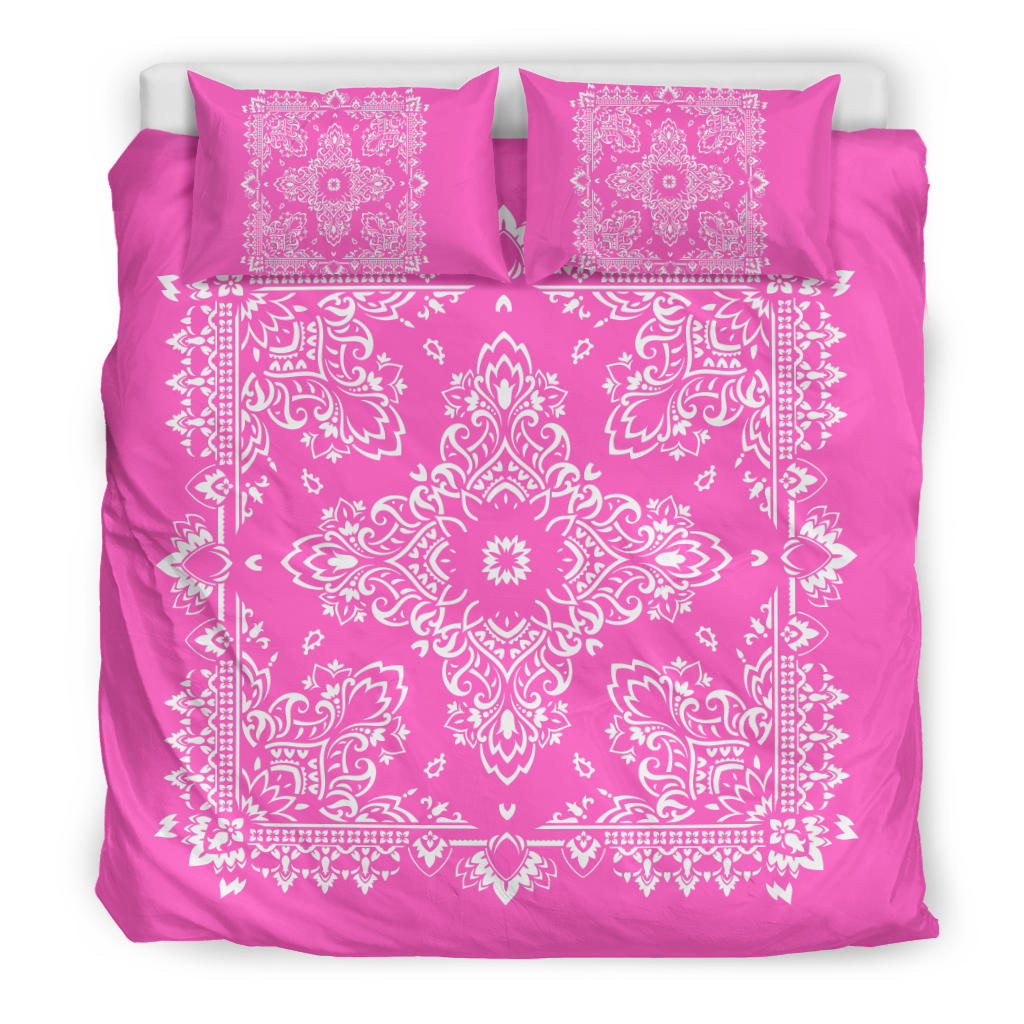 D2 Duvet Cover Set - Pink and White w Shams
