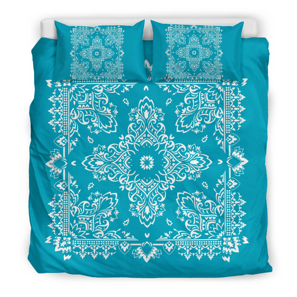 D2 Duvet Cover Set - Teal and White w Shams