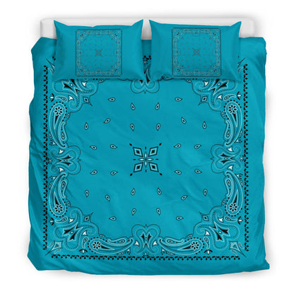 D3 Duvet Cover Set - Teal and White w Shams