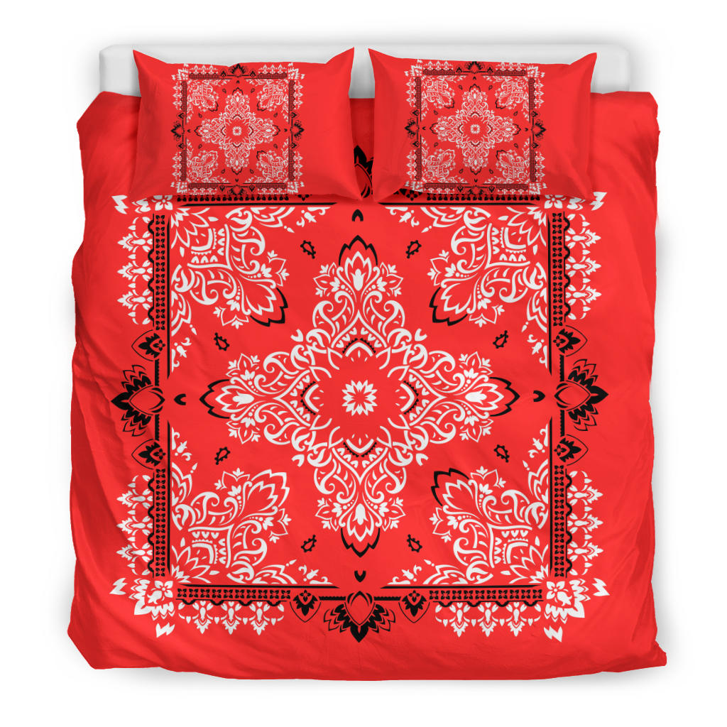 D2 Duvet Cover Set - Red and White w Shams