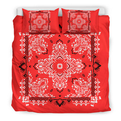 D2 Duvet Cover Set - Red and White w Shams