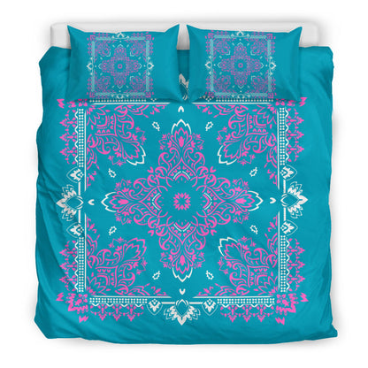 D2 Duvet Cover Set - Teal and Pink w Shams