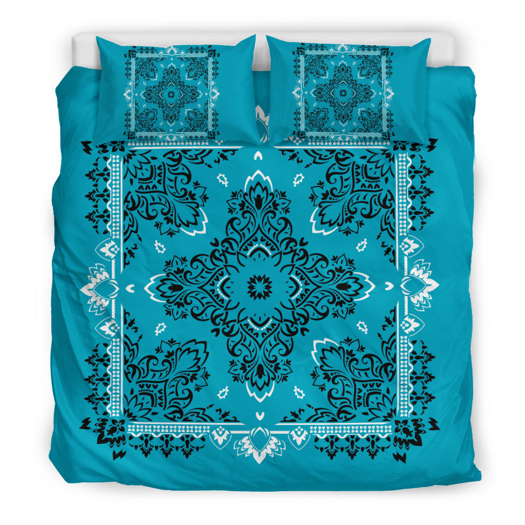 D2 Duvet Cover Set - Teal and White w Shams