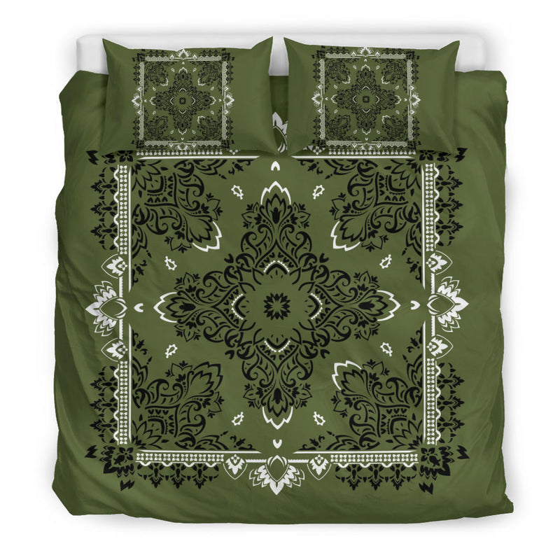 D2 Duvet Cover Set - Army Green Traditional Bandana w Shams