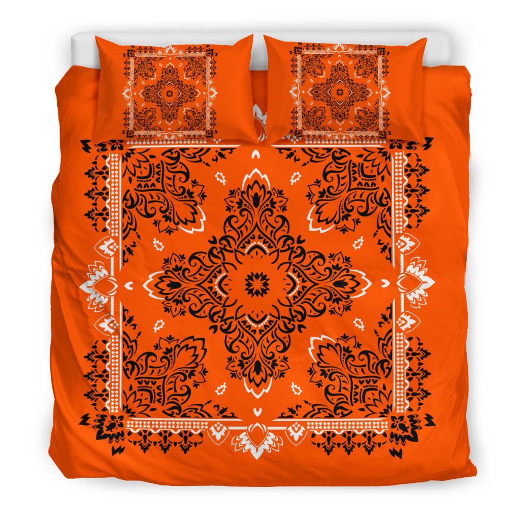 D2 Duvet Cover Set - Traditonal Bandana Bright Orange w Shams