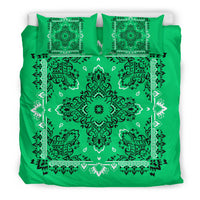 D2 Duvet Cover Set - Traditional Green Bandana w Shams
