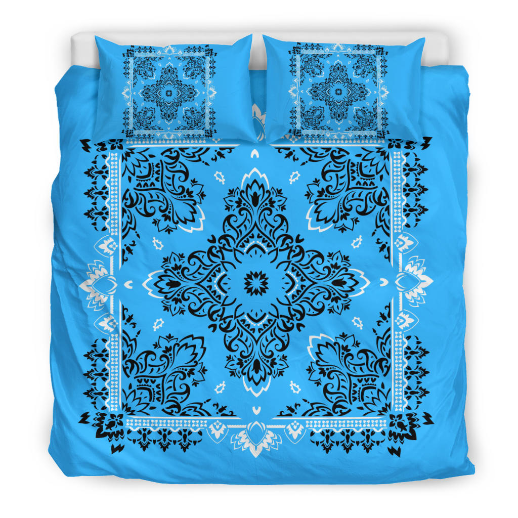 D2 Duvet Set - Lt Blue and White Traditional Bandana w Shams