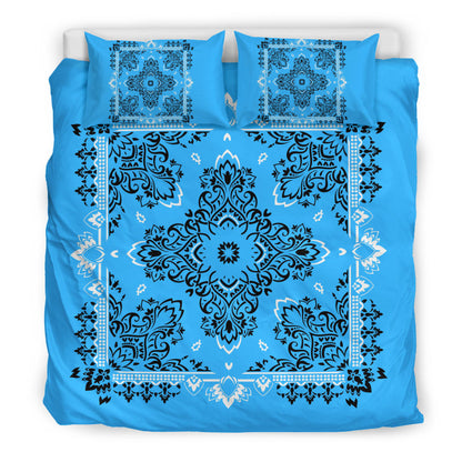 D2 Duvet Set - Lt Blue and White Traditional Bandana w Shams
