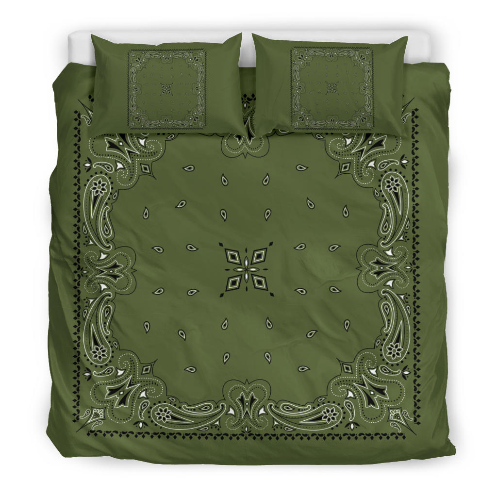 D3 Duvet Set - Army Green Traditional Bandana w Shams