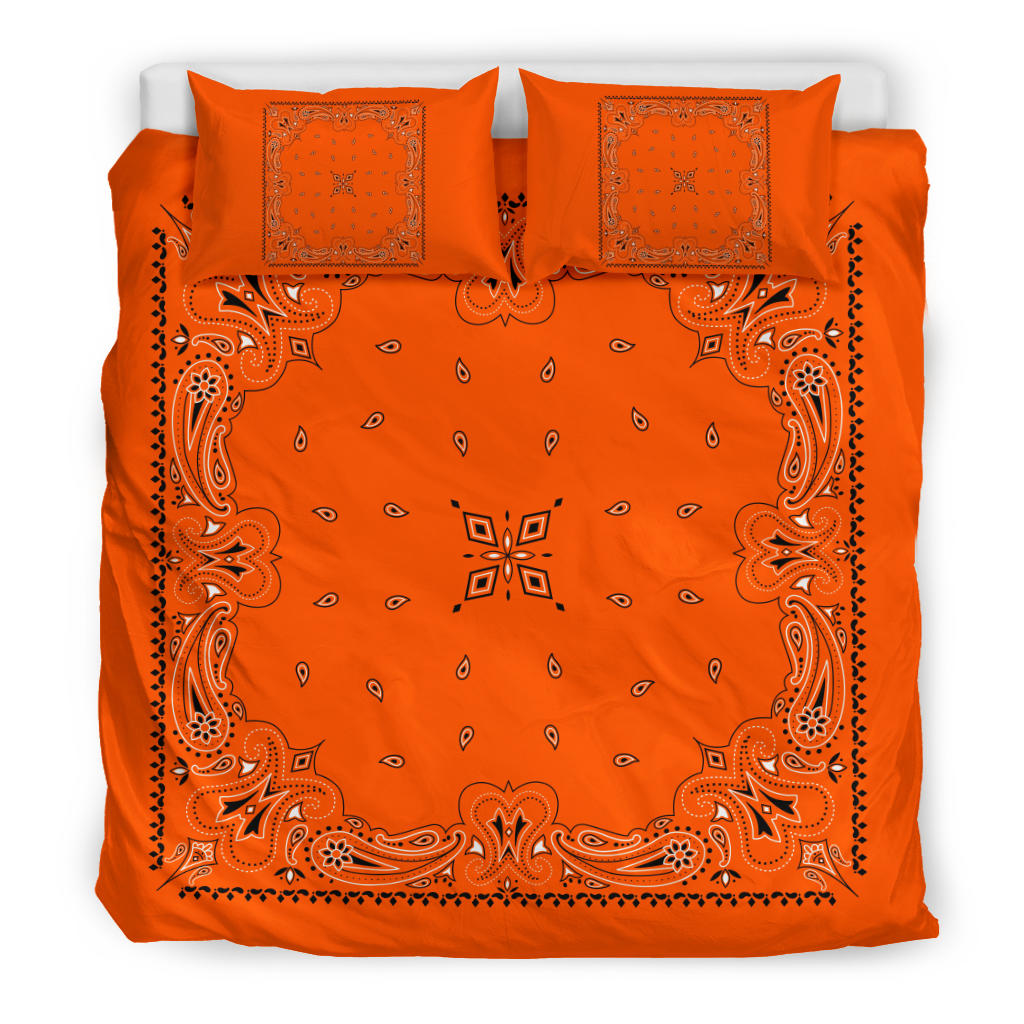 D3 Duvet Cover Set - Bright Orange Traditional Bandana w Shams