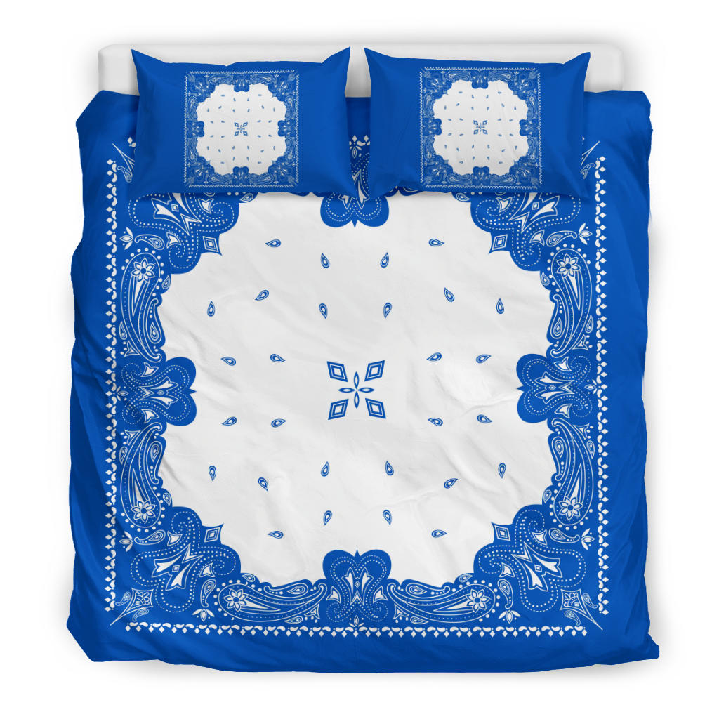 D3 Duvet Set - Blue White Traditional Bandana w Shams