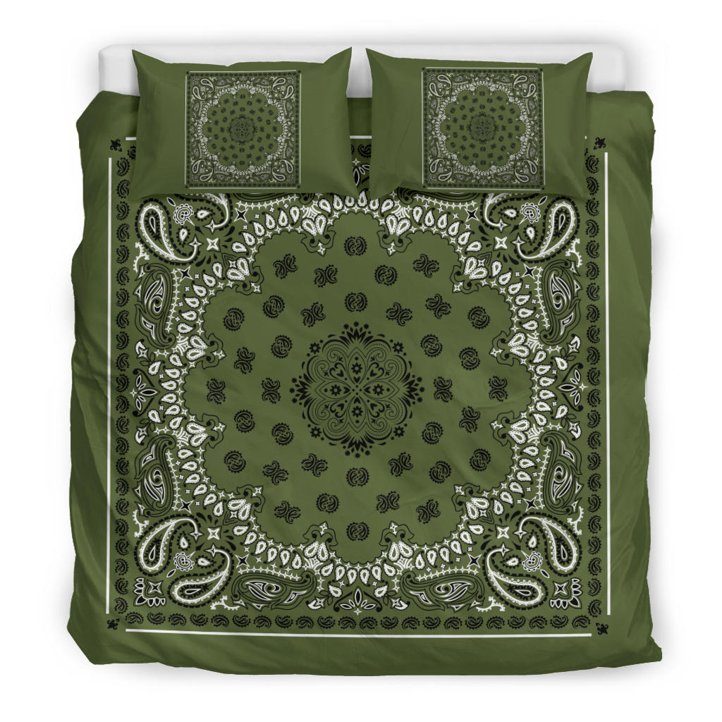 D4 Duvet Set - Traditional Army Green Bandana w Shams
