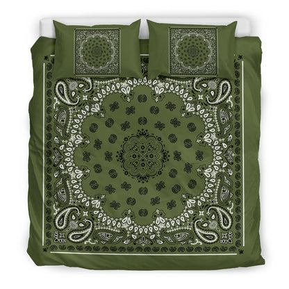 D4 Duvet Set - Traditional Army Green Bandana w Shams