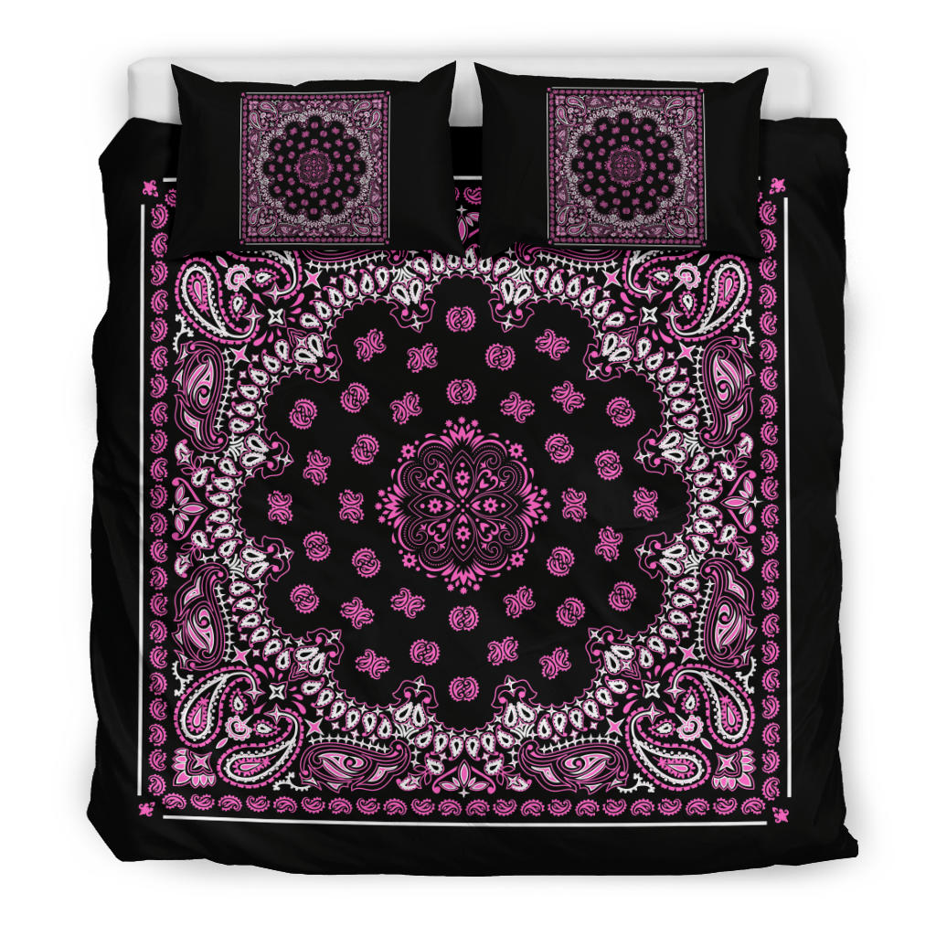 D4 Duvet Set - Black and Pink Bandana w Shams
