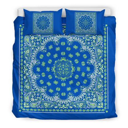 D4 Duvet Set - Blue and Lime Bandana w Shams