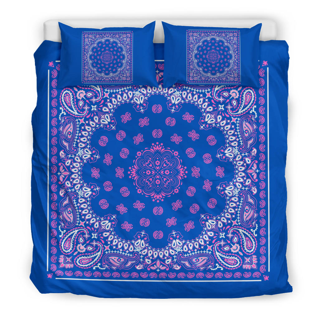 D4 Duvet Set - Blue and Pink Bandana w Shams