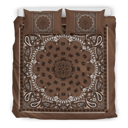 D4 Duvet Cover Set - Traditional Brown Bandana w Shams