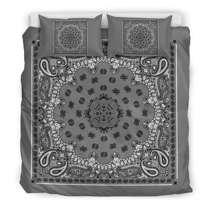 D4 Duvet Cover Set - Traditional Gray Bandana w Shams