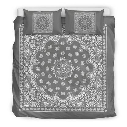 D4 Duvet Cover Set - Gray and White Bandana w Shams