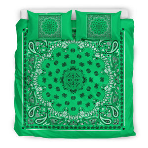 D4 Duvet Cover Set - Traditional Green Bandana w Shams