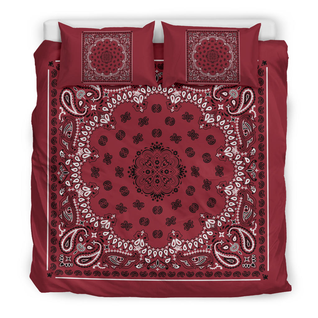 D4 Duvet Cover Set - Traditional Maroon Bandana w Shams