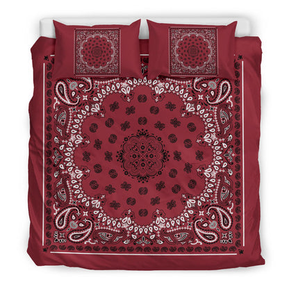 D4 Duvet Cover Set - Traditional Maroon Bandana w Shams