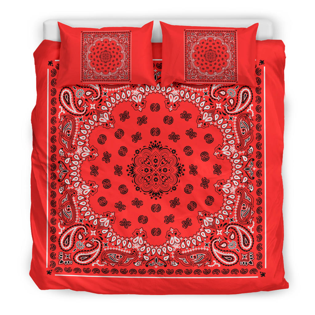 D4 Duvet Cover Set - Traditional Red and Black w Shams
