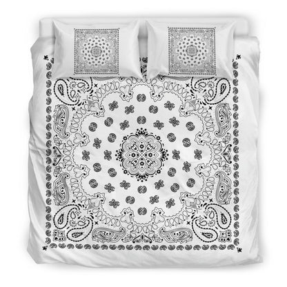 D4 Duvet Cover Set - Traditional White Bandana w Shams