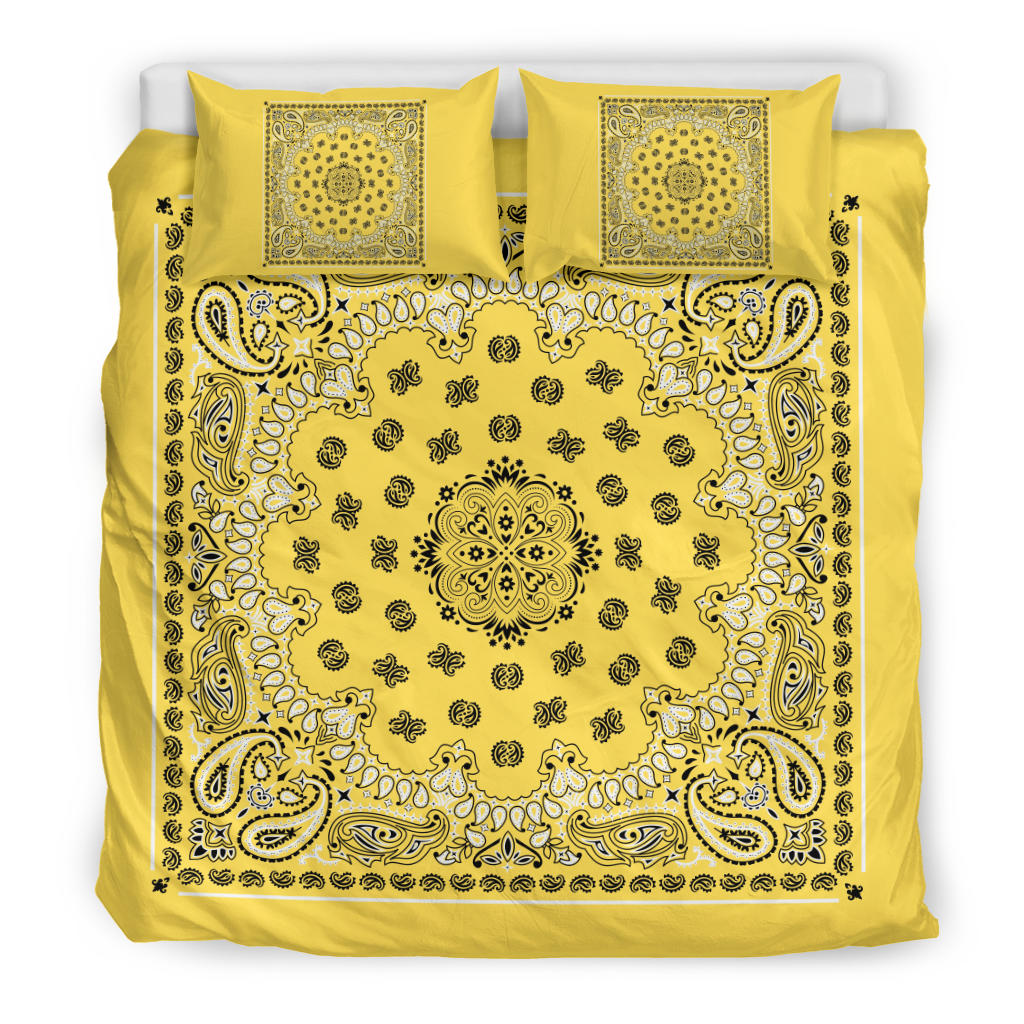 D4 Duvet Cover Set - Traditional Yellow Bandana w Shams