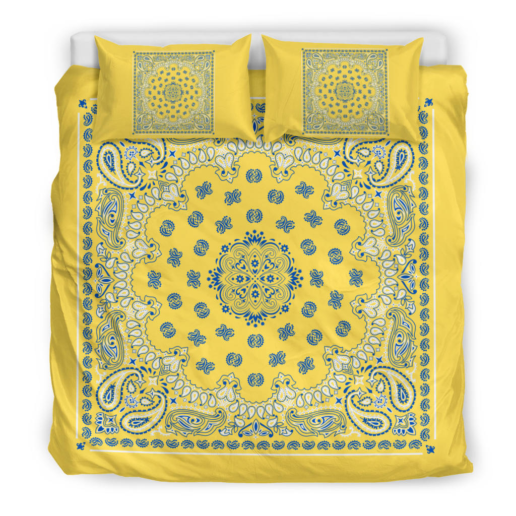D4 Duvet Cover Set - Yellow and Blue Bandana with Shams