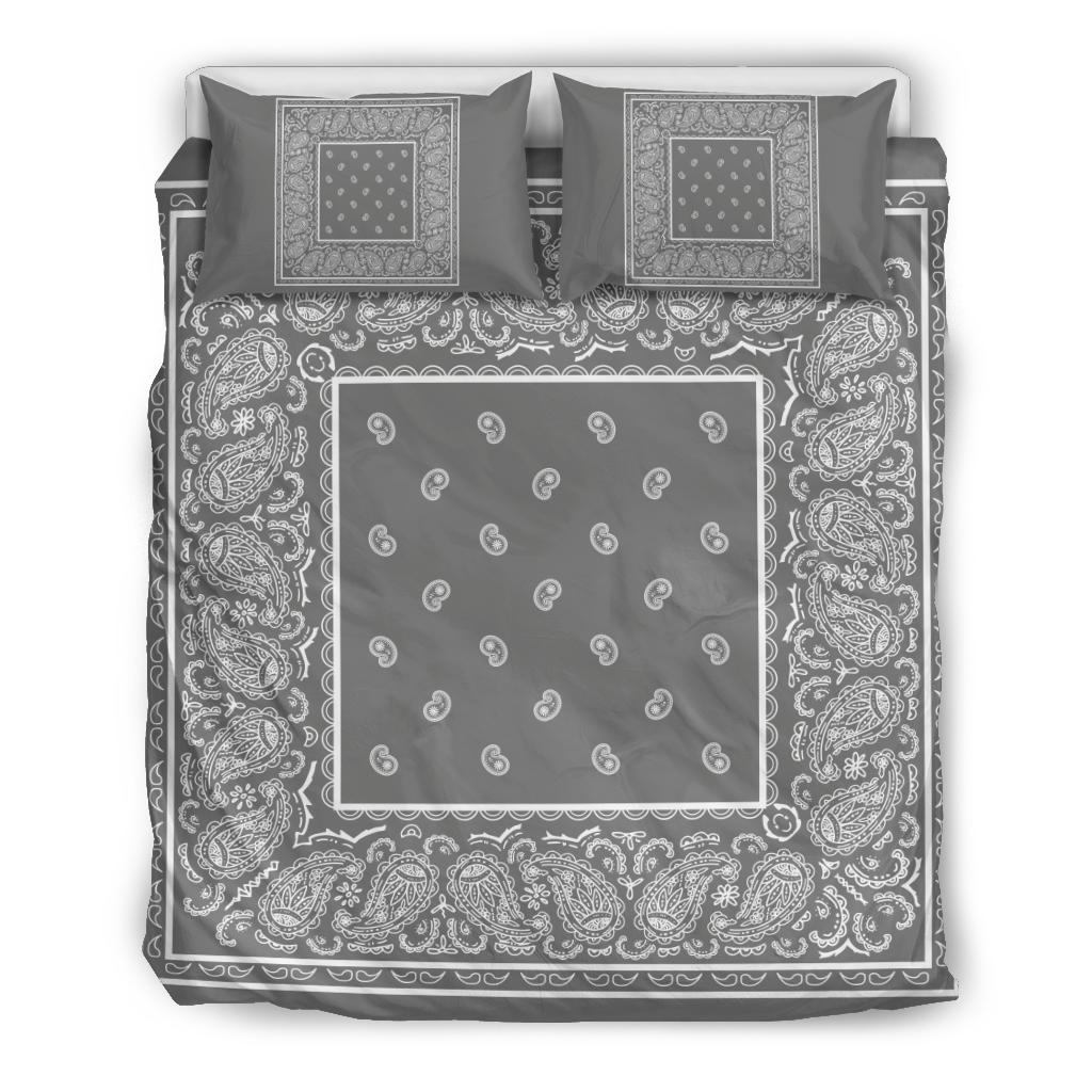 Duvet Cover Set - Gray and White Bandana