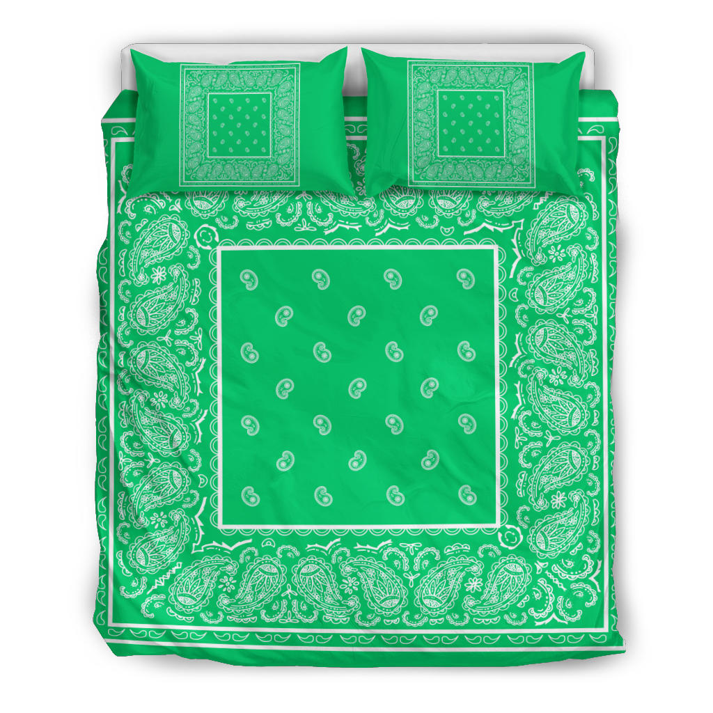 Duvet Cover Set - Green and White Bandana