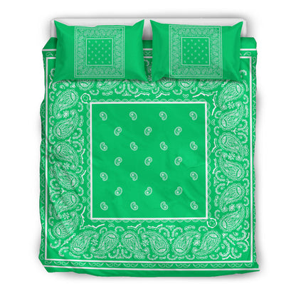 Duvet Cover Set - Green and White Bandana