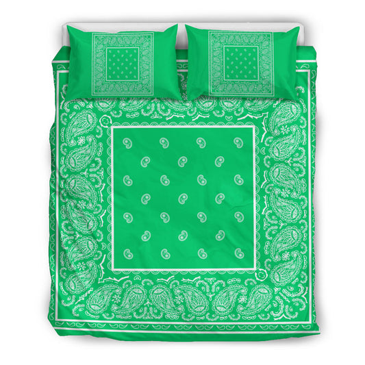 Duvet Cover Set - Green and White Bandana