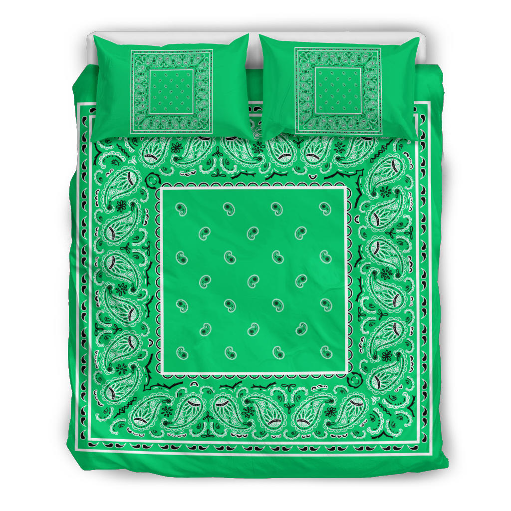 Duvet Cover Set - Green and Black Bandana