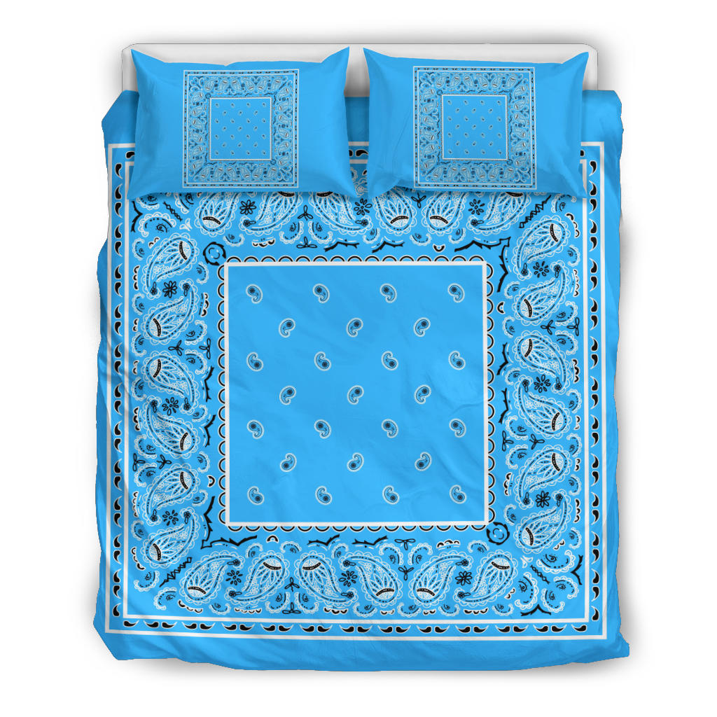 Duvet Cover Set - Lt Blue and Black Bandana