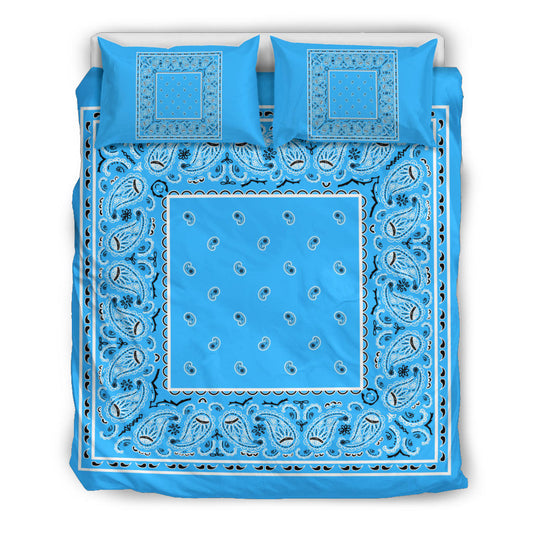 Duvet Cover Set - Lt Blue and Black Bandana
