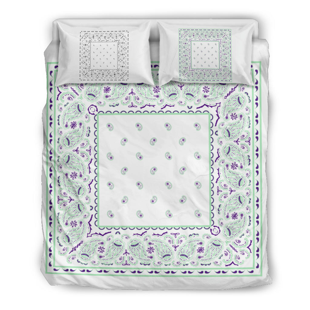 Duvet Cover Set  - White and Minty Green Bandana