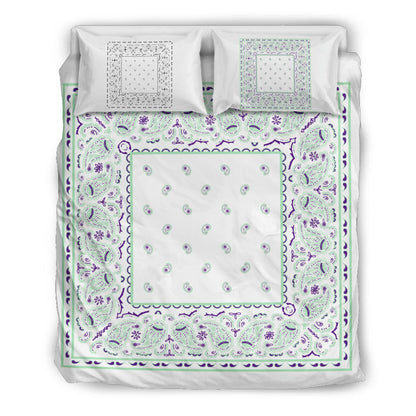 Duvet Cover Set  - White and Minty Green Bandana